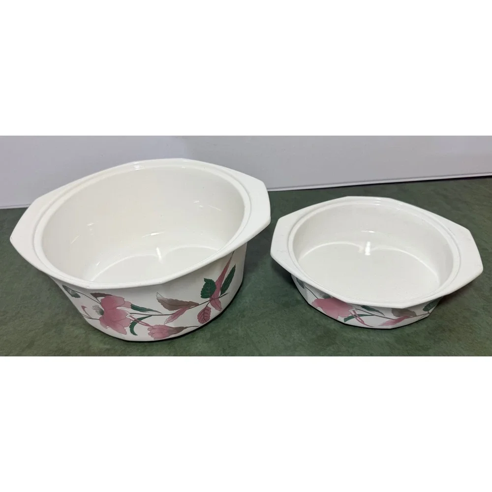 Mikasa Fire & Ice Silk Flowers AA009 Casserole Dish Set 2pc Pink Floral Japan
